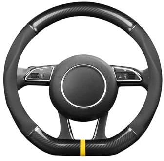 Ergocar Halkfritt rattskydd för bil, D-formad sportmodell i kolfiber och PU-läder, universal för 38 cm diameter (15 tum)