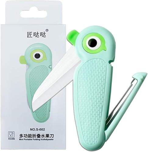 1 Pezzo Coltello da Cucina in Ceramica, Pelapatate Portatile Multifunzionale 2 in 1, Mini Coltello da Frutta a Forma di Pappagallo, Piccolo Coltello Pieghevole con Lama Affilata da 6 cm (Blu)