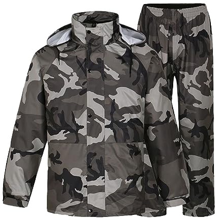 YOSUWOAI Traje de lluvia para bicicleta para hombre y mujer, resistente al agua, chubasquero y pantalones de lluvia, juego de dos piezas, traje de pesca de camuflaje, a prueba de viento, traje de