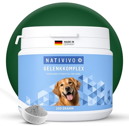 NATIVIVO Gelenkkomplex Grünlippmuschel Hund Pulver - Grünlippmuschelpulver mit Weihrauch Teufelskralle & MSM - Gelenkpulver für Hunde - Für Gelenke & Beweglichkeit - Made in Germany 200 Gramm