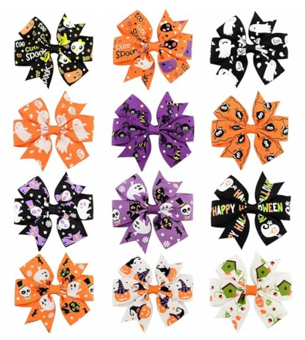 12PCS Bambini clip di capelli, fiocchi per capelli per ragazze,Holiday Ribbon Bow Alligator Halloween Bowknot fermaglio per capelli per bambini accessori per capelli,accessori per capelli per bambine