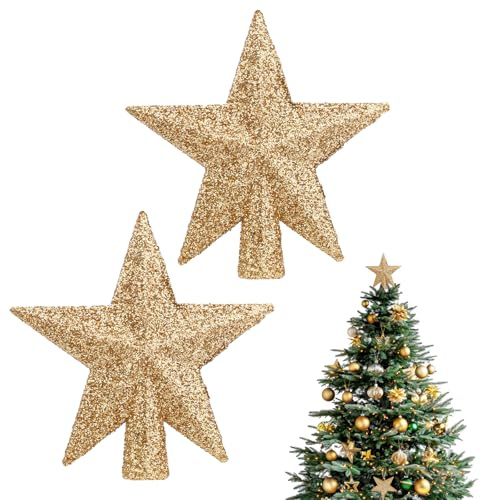 2 Pcs Christmas Tree Topper, Glitter Gold Star Christmas Tree Topper, Small Xmas Tree Top star, christmas Tree Star for Xmas Decoration