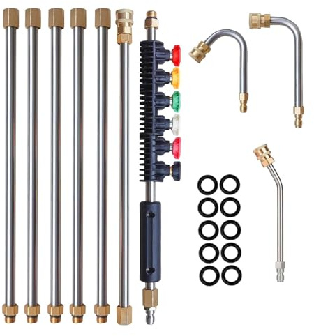 Duqulle telescópica para Lavadora a presión, Poste de extensión para Limpiador de canalones,Juego de Varilla telescópica para Lavadora a presión | 4000PSI 1/4 Pulgada 6 boquillas de pulverización