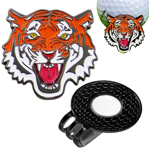 Genérico Clip per cappello con marcatore per palla da golf, marcatore magnetico per palla da golf, supporto per palline di design a tigre, forchette magnetiche, clip