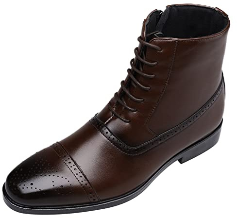 Botines clásicos para hombre, con cordones, de piel sintética, con cremallera lateral, estilo vintage, elegante, casual, para uso diario, Brown, 41 1/3 EU