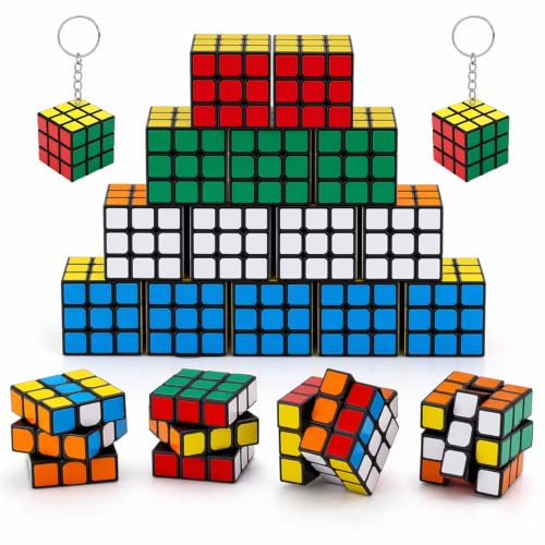 20 Pack Mini Rubix Cube 3x3 Puzzle Set, Compact Keychain Brain Teaser for Travel Entertainment and Office Focus, Portable Educational Toy for Puzzle Enthusiasts and Social Events