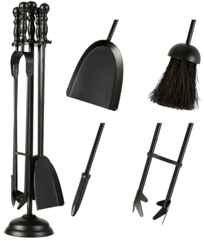 Black Fireplace Tools Fireside Companion Set - Tongs, Poker, Shovel & Brush (DB16)