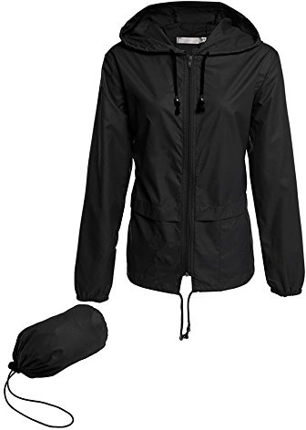 Avoogue Lightweight Raincoat Women's Waterproof Windbreaker Packable Outdoor Hooded Fall Rain Jacket Biking Coats Black M