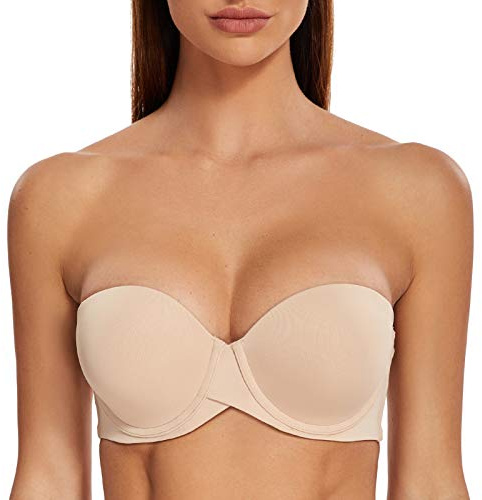 MELENECA Kvinnors Push-up axelbandslösa behåar med Lift Stay Put Padded Cup Beige 85G