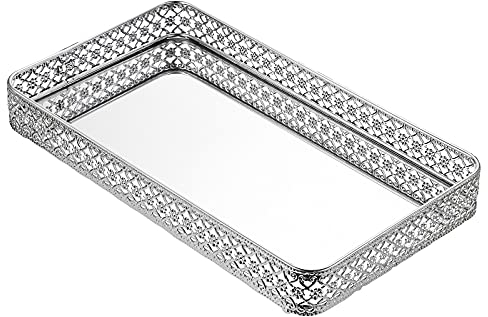 BSTKEY 35 x 20 cm, vassoio per gioielli, vassoio decorativo per cosmetici, comò bagno, camera da letto, piano di lavoro, colore: argento