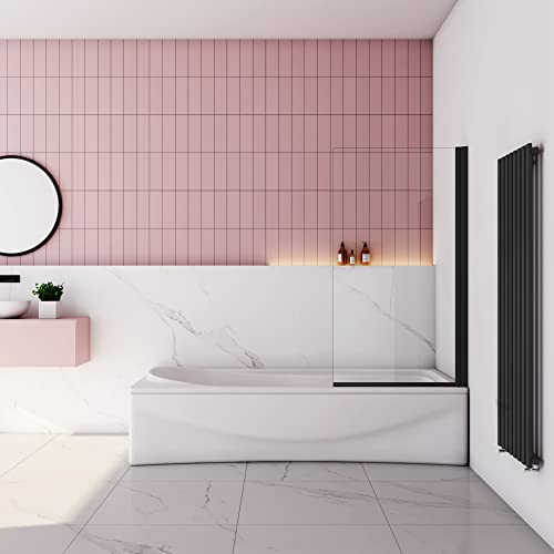 Mampara Ducha para Bañera - Perfil Negro Mate - Abatible 1 Hoja Rectangular Pivotante - Cristal Templado 6mm - (780-800) X1400mm