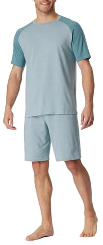 Schiesser Herren Schlafanzug kurz Rundhals - Nightwear Set, blaugrau_181168, 58