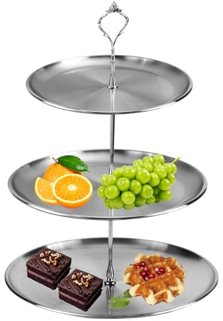 Présentoir à Gâteaux 3 Niveaux, Support à Gâteaux en Acier Inoxydable pour Anniversaires, Mariages, Baby Shower, pour Présentoir à Cupcake Bonbons Donuts Dessert