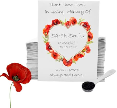 25 PERSONALISED Funeral Seed Packets with Poppy Seeds/Funeral Favours for Guests to Grow Funeral Flowers/Funeral Decorations & Funeral Gift