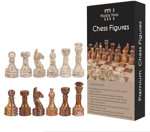 Jeu d'échecs en marbre fait à la main – Ensemble d'échecs de luxe fait main pour adultes – Planches de qualité supérieure – 10, 12, 15 et uniquement figurines (corail et marron) (figurines uniquement