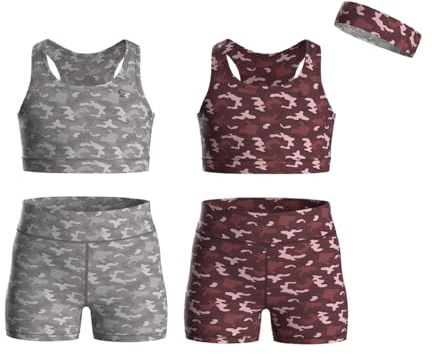 Essenclo Girls Athletic Crop Tank Tops & Bike Shorts Set, Set-11, 13-14
