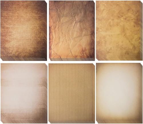 48 Aged Paper -Antique Looking Vintage Papers With Classic Aged Paper Designs- Six Old Looking Styles for Vintage Letters - Vintage Printing paper, Vintage Writing Paper, 8.5 x 11 inches (Pack of 48)