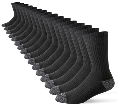 JOYNÉE 8 Pairs Mens Crew Cushion Socks Work Athletic Running Socks Casual Breathable Socks for Men,Black,Sock Size:10-13