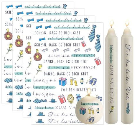 Bolosa 4 Stück Kerzentattoos A5, Kerzen Tattoo Vatertag, Kerzenfolie Papa Wasserschiebefolie DIY Kerzen, Kerzensticker (für Papa, B)