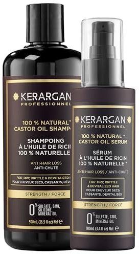 KERARGAN - Schampo & Stärkande Hårserum med Ricinolja - 500ml+100ml | Schampo och serum med ricinolja rengör hårbotten, vårdar torra toppar och hjälper till att minska hårbrott
