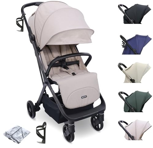 My Babiie MBX7 Autofold Stroller – from Birth to 4 Years (22kg), Foldable & Compact, Lightweight, Travel Buggy for Toddlers, Pushchair Includes Rain Cover - Camel
