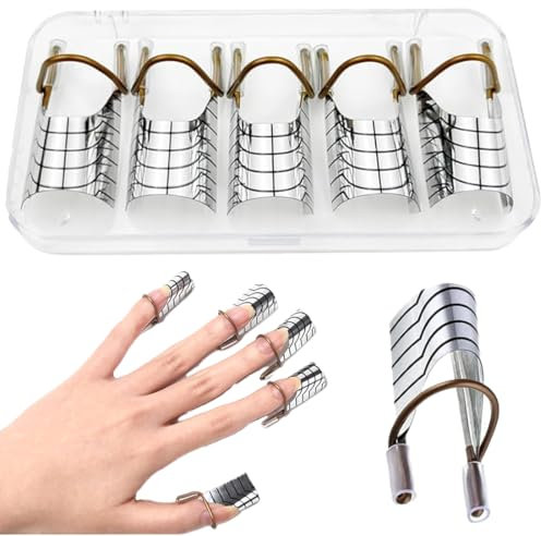 SGERUFZ 5 Stück Nagel Schablone, Nagel Verlängerung, Modellier Schablonen, Nagelschablonen Wiederverwendbar, UV Gel Nagel Schablonen (Silber)