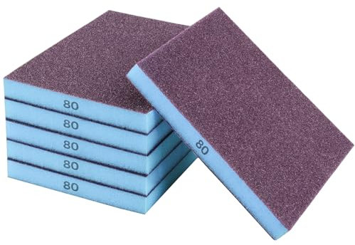 STEBRUAM Lot de 6 éponges de ponçage, Grain 80, tampons de ponçage lavables et réutilisables, Lot de Papier abrasif pour Mur en Bois et métal