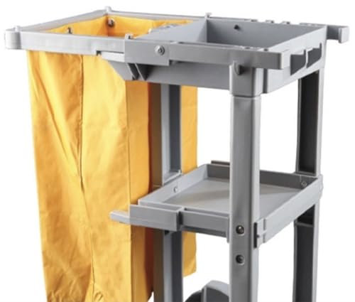 Pack Carro de Limpieza Profesional con Bolsa 38x30x70 cm, 80L Multifuncional para Colectividades Hotel Hostal con 3 Bandejas y 1 Plataforma (Gris) + Señal Suelo Mojado