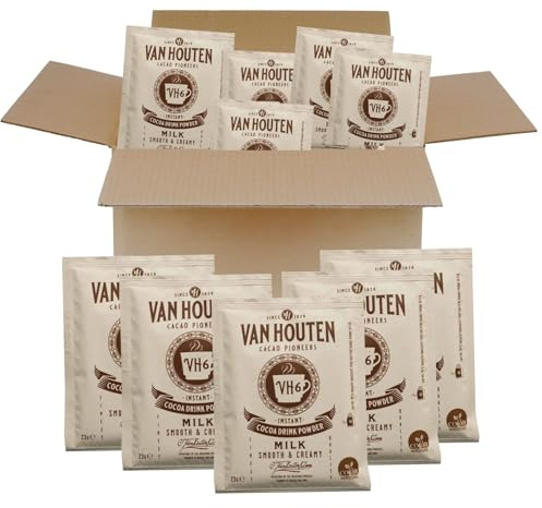 VAN HOUTEN | 50 Doses Individuelles de Chocolat au lait VH6 | Boite distributrice de sticks individuels 23g de poudre lactée