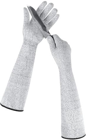 Ainiv Gants de Protection Anti Coupures Niveau 5, Gant Anti Coupure Cuisine, Gants de Travail Manches Longues Anti-Coupures, Gants de Protection de Sécurité pour le Jardinage, Sculptur, Gris, 45 cm