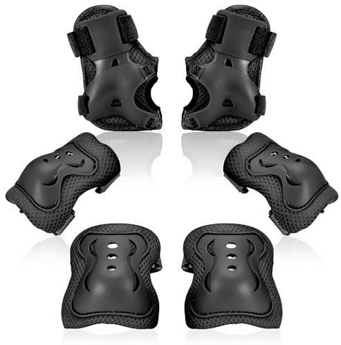JCUQGDOO 6-in-1 Children's Roller Skates Protection Kit, Includes Knee Pads, Elbow Pads, Wrist Guards, Adjustable Protective Equipment for Roller Skating, Scooter