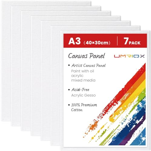 Umriox 30x40cm Canvas Panels 3mm 7Packs 100% Premium Cotton,Acid-Free Blank Painting Canvases for Acrylic Paint, Oil Paint & Wet Water Art Media