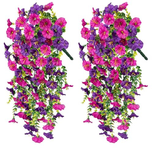 LONGHAO 2 st konstgjorda dekorativa hängande växter, murgröna hängande växter, konstgjorda växter, konstgjorda hängande växter, blommor, för kontor, hem (magenta)