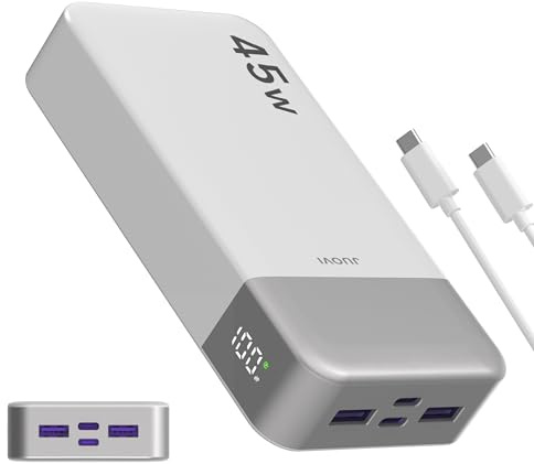 Banco de energía JUOVI Carga rápida, 20000mAh 45W Cargador portátil, Samsung Super Carga rápida con Pantalla LED Cargador de teléfono portátil, USB C Power Bank para MacBook, para iPhone 15 14 13 Pro
