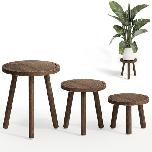 Bamworld växtställ inomhus 3 pack enskilda växtställ för flera växter hörn växtpall trä växtställ för uteplats trädgård balkong vardagsrum sovrum (brun)