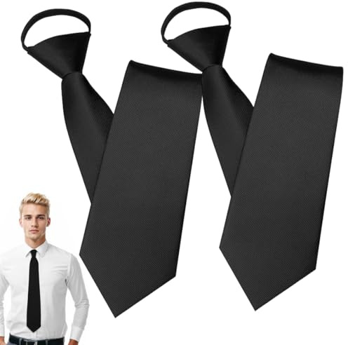 IWIDYA Lote de 2 Corbatas Negras para Niños – Pre-Anudadas con Clip y Goma Elástica, Corbatas para Niño, Negras, Perfectas para Bodas y Ocasiones Especiales