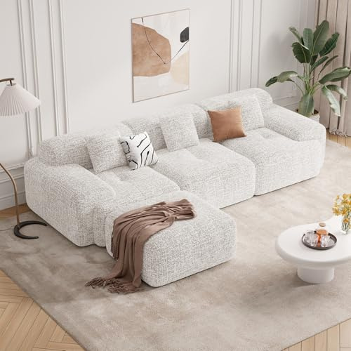 Hawthyhome Boneless Sofa Bed, L-Shaped Modular Chenille Sofa with Memory Foam, No Assembly Required for 3-4 Persons Corner Sofa Bed in Beige