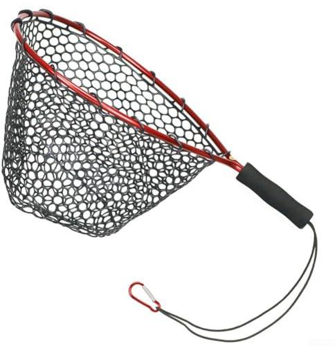 Red de pesca con mosca extensible con malla de silicona, mango de aleación de aluminio y diseño telescópico, red de aterrizaje plegable para carpas y otros peces (rojo)