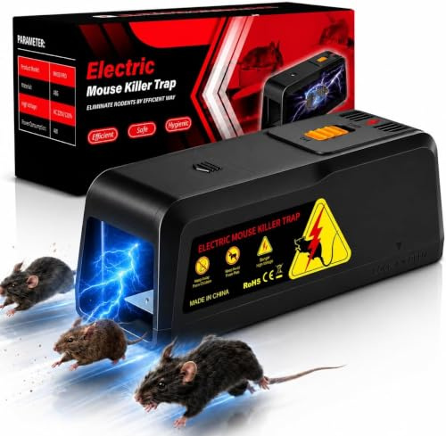 Trampas Eléctricas para Ratones,VoltGuard Trampa Ratones 2800V Voltaje Potente,Mata Ratas Potente para Interior, Jardín y Cocina-Ficaz en Grande&Pequeño Ratón (Negro)