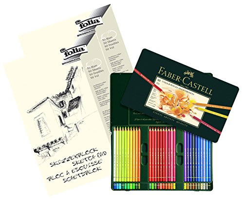 Faber-Castell 110060 - Farbstift Polychromos, 60er Metalletui (60er Metalletui, + 2x Skizzenblock A4)