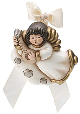 THUN - Angelo da Parete con Mandolino - Formella con Fiocco Bianco - Ceramica - Linea I Classici