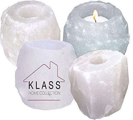 4 x Pack Himalayan Rock Salt Lamp Tea Light Candle Holder, Natural White Hymalian Crystal Rock Salt Lamp Tealight Candles T-Light for Aromatherapy Xmas Gift Set