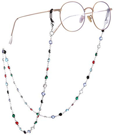 TEAMER Mode Coloré Chaîne de Lunettes de Soleil Sangle de Lunettes de Soleil Porte-Lunettes Cristal Déclaration Perlée Lecture Chaîne de Lunettes de Soleil Bohème pour Femmes Filles