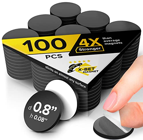 Adhesive Magnets for Crafts - 100 PCs Flexible Round Magnets with Adhesive Backing - Small Sticky Magnets - Magnetic Dots with Adhesive Back are Alternative to Magnetic Tape, Stickers and Strip
