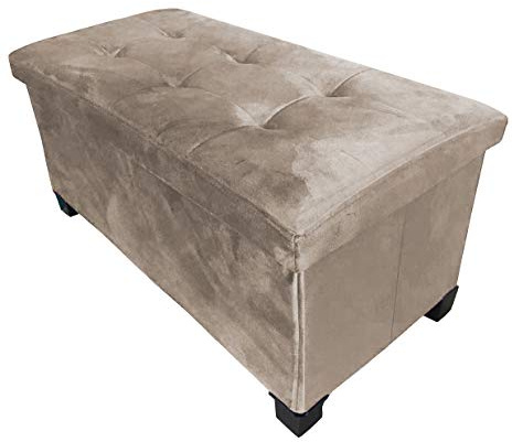 HomeHarmony® Velvet Folding Storage Ottoman Bench Cube Footrest with Legs/Feet Quick and easy to Assemble (Mink, Large)