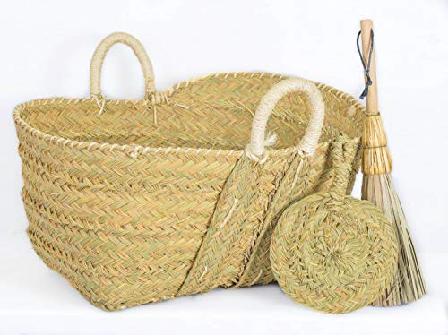 Cesteria Aparici Cesto esparto para leña Capazo leñero Capazo leña (55X40X28) 7148-2-Mediano - REGALO ESCOBILLA Y AVENTADOR