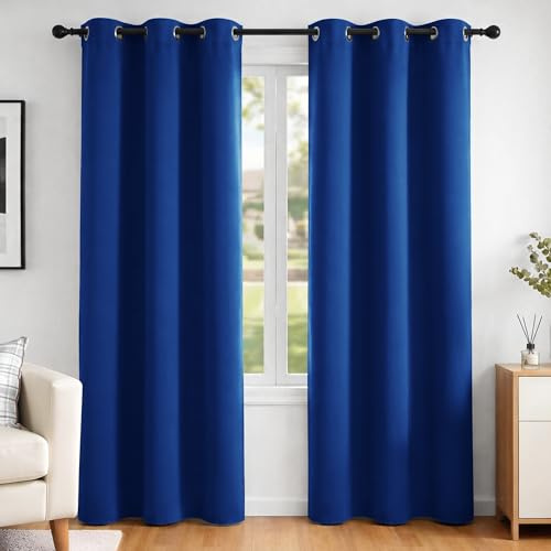 Deconovo Noise Reduction Blackout Curtains Eyelet Curtains Thermal Insulated Curtains for Baby Nursery Royal Blue W42 x L95 Inch One Pair