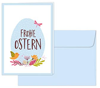 Grußkarte „Frohe Ostern“ – Klappkarte im Pastell-Stil mit hellblauem Umschlag, Design: Pastell-Osterei