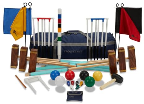 DOCTOR SPORT Juego de croquet - Inglaterra Original Mega Profi - 6 personas experto en tamaño oficial - Calidad pesada - Wimbledon Croquet - Juego de jardín de croquet (bolsa de lujo)