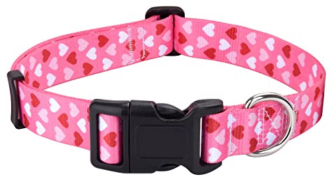 Mihqy Dog Collar, Love Heart Pattern, for Large Dogs, Pink Heart,L | Neck Fit 14.9-24.8, Heart Patterns,4 Sizes for Small Medium Large Dogs, Comfortable for Walks and Outdoor Hikes